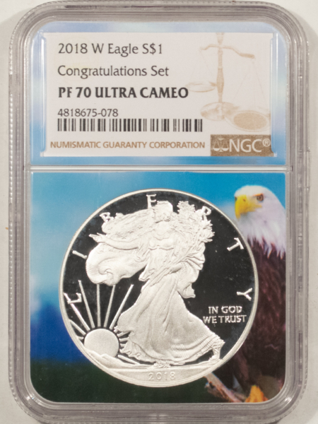 American Silver Eagles 2018-W 1 OZ PROOF AMERICAN SILVER EAGLE NGC PF70 ULTRA CAMEO CONGRATULATIONS SET