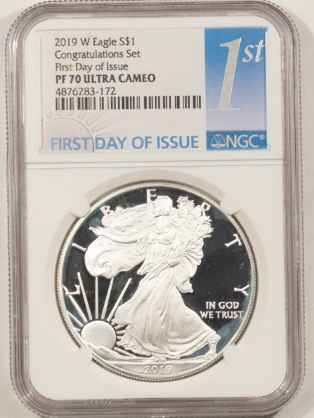 American Silver Eagles 2019-W 1OZ PROOF AMERICAN SILVER EAGLE NGC PF70 UCAM CONGRATULATIONS SET 1ST DAY