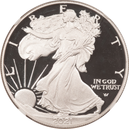 American Silver Eagles 2021-W 1 OZ PROOF AMERICAN SILVER EAGLE – NGC PF-70 UCAM T-2, FIRST DAY OF ISSUE