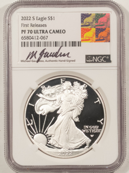 American Silver Eagles 2022-S 1OZ PROOF AMERICAN SILVER EAGLE NGC PF70 UCAM 1ST RELEASE GAUDIOSO SIGNED