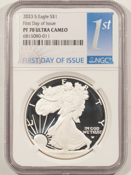 American Silver Eagles 2023-S $1 PROOF AMERICAN SILVER EAGLE 1 OZ – NGC PF-70 UCAM, FIRST DAY OF ISSUE