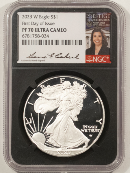 American Silver Eagles 2023-W $1 PROOF AMERICAN SILVER EAGLE 1 OZ – NGC PF-70 UCAM, FDI, CABRAL SIGNED!