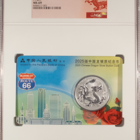 Bullion 2025 CHINA 1 OZ SILVER 10 YUAN DRAGON OKLAHOMA CITY ANA FIRST DAY NGC MS69 #1481