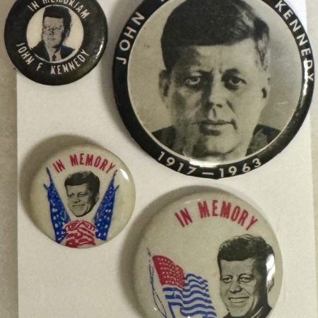 New Store Items LOT OF 4 JOHN F. KENNEDY 1963 MEMORIAL BUTTONS-SIZES FROM 7/8″-1 3/4″; NEAR-MINT