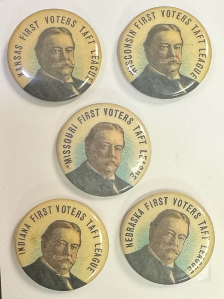New Store Items 1908 WILLIAM TAFT LOT OF 5-7/8″ CAMPAIGN BUTTONS-“FIRST VOTERS TAFT LEAGUE” EXC!