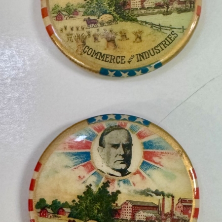 New Store Items SCARCE 1900 WILLIAM McKINLEY CAMPAIGN BUTTON PAIR-1 1/4″, COLORFUL & GRAPHIC-EXC