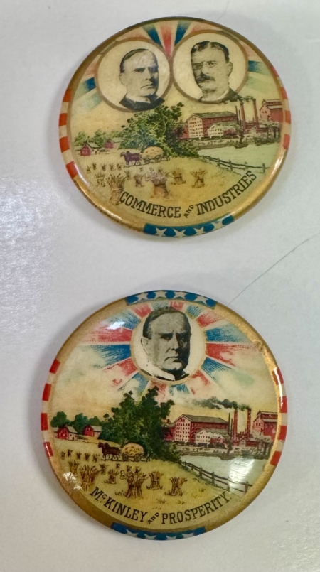 New Store Items SCARCE 1900 WILLIAM McKINLEY CAMPAIGN BUTTON PAIR-1 1/4″, COLORFUL & GRAPHIC-EXC