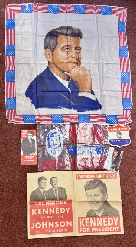 New Store Items LOT OF 6 MISC JOHN F. KENNEDY CAMPAIGN/POLITICAL EPHEMERA, 1960-65, VG+-NR MINT!