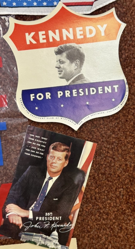 New Store Items LOT OF 6 MISC JOHN F. KENNEDY CAMPAIGN/POLITICAL EPHEMERA, 1960-65, VG+-NR MINT!