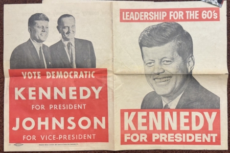 New Store Items LOT OF 6 MISC JOHN F. KENNEDY CAMPAIGN/POLITICAL EPHEMERA, 1960-65, VG+-NR MINT!