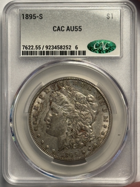 CAC Approved Coins SCARCE 1895-S MORGAN DOLLAR, CACGS AU-55, VERY CHOICE AU & A SEMI-KEY DATE!