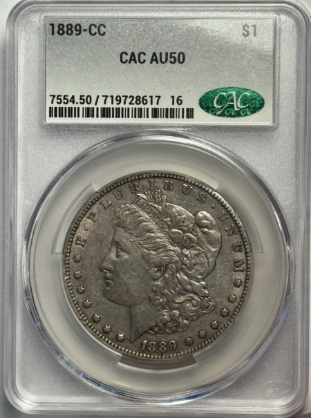 CAC Approved Coins SCARCE 1889-CC MORGAN DOLLAR, CACGS AU-50, CHOICE AU & A SEMI-KEY DATE!