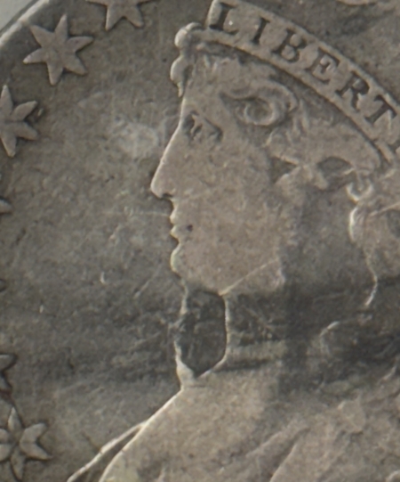 Early Halves 1807 CAPPED BUST HALF DOLLAR, BEARDED GODDESS – PCGS FINE DET STAINED BOLD CRACK