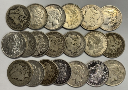 Dollars 1882-1926 ROLL OF 20 CULL MORGAN/PEACE DOLLARS – CIRCULATED/CULL, PRICED CHEAP!