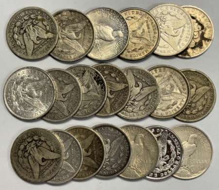 Dollars 1882-1926 ROLL OF 20 CULL MORGAN/PEACE DOLLARS – CIRCULATED/CULL, PRICED CHEAP!