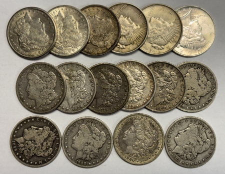Dollars 1879-1922 16 COIN MORGAN & PEACE DOLLAR LOT, NICE CIRCULATED, GOOD DATE MIX