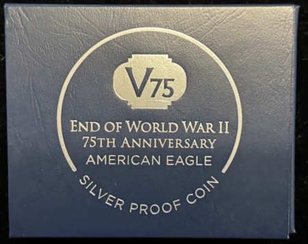 American Silver Eagles 2020-W V75 PROOF 1 OZ AMERICAN SILVER EAGLE, WW2, PROOF BOX/COA. SMALL BLEMISHES