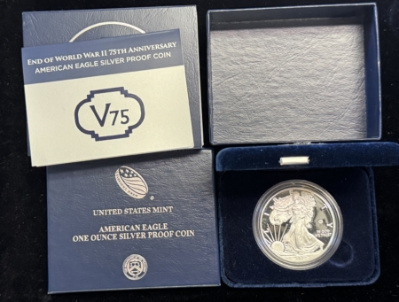 American Silver Eagles 2020-W V75 PROOF 1 OZ AMERICAN SILVER EAGLE, WW2, PROOF BOX/COA. SMALL BLEMISHES