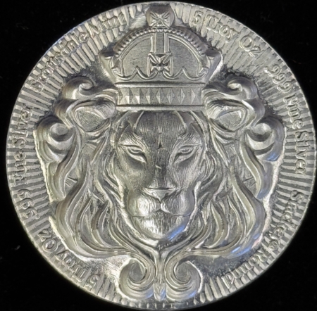 Bullion 5 OZ .999 FINE SILVER SCOTTSDALE SILVER LION’S HEAD STACKABLE SILVER ROUND, NEAT