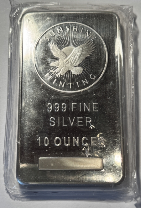 Bullion 10 OZ .999 FINE SILVER BAR, SUNSHINE MINTING, EAGLE, NEW, SEALED IN PLASTIC