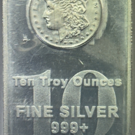 Bullion 10 OZ .999+ FINE SILVER BAR, MORGAN DOLLAR HEAD DESIGN, NEW, SEALED IN PLASTIC