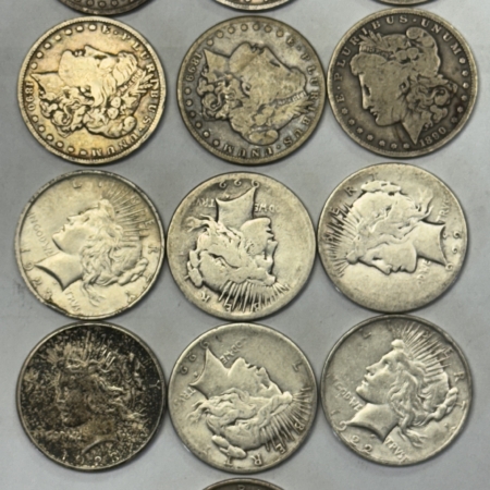 Dollars 1888-1923 13 COIN MORGAN & PEACE DOLLAR LOT, LOW GRADE CIRCULATED, GOOD DATE MIX