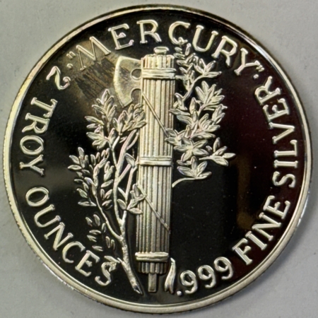 Bullion 2 OZ .999 FINE SILVER MERCURY DIME ROUND – GEM PROOF
