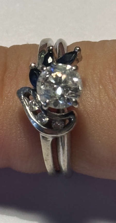 Jewelry 14KT WHITE GOLD, DIAMOND & SAPPHIRE ENGAGEMENT BAND, 4.3GRAMS .73CT CENTER STONE