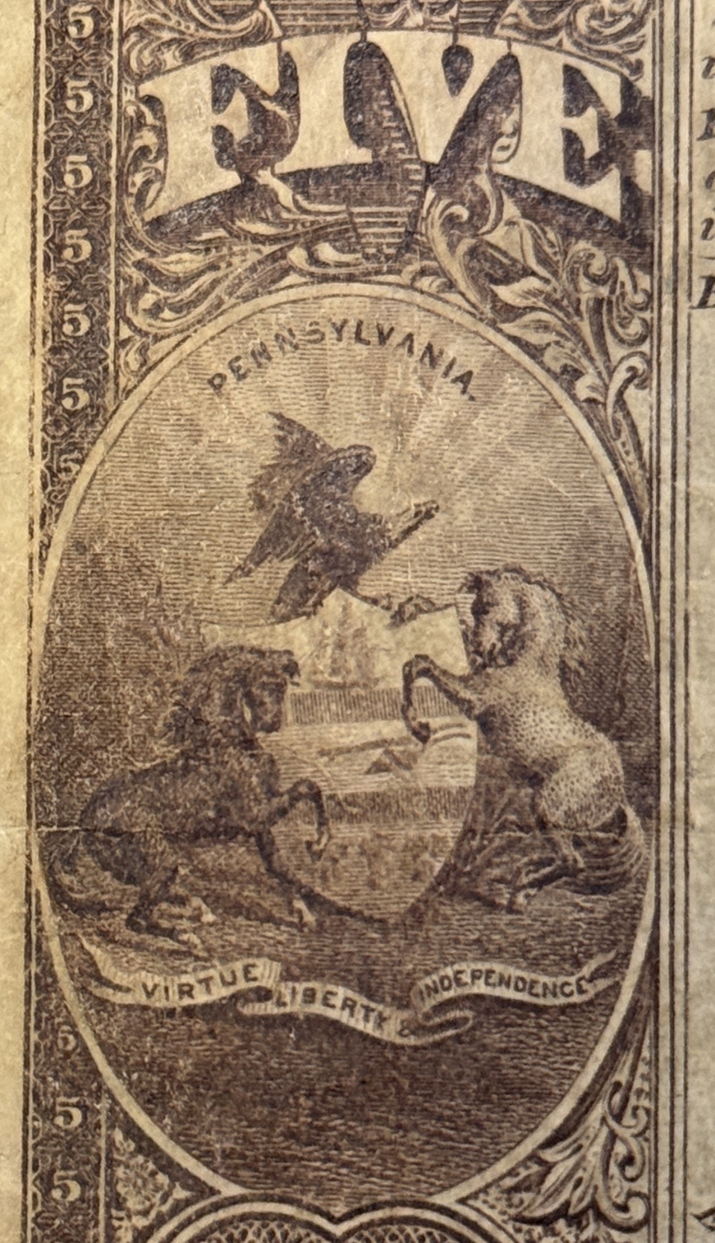 Large National Currency 1882 $5 BROWN BACK FREEDOM NATIONAL BANK OF FREEDOM, PA CH #5454, VF, COOL NAME Large National Currency 1882 $5 BROWN BACK FREEDOM NATIONAL BANK OF FREEDOM, PA CH #5454, VF, COOL NAME