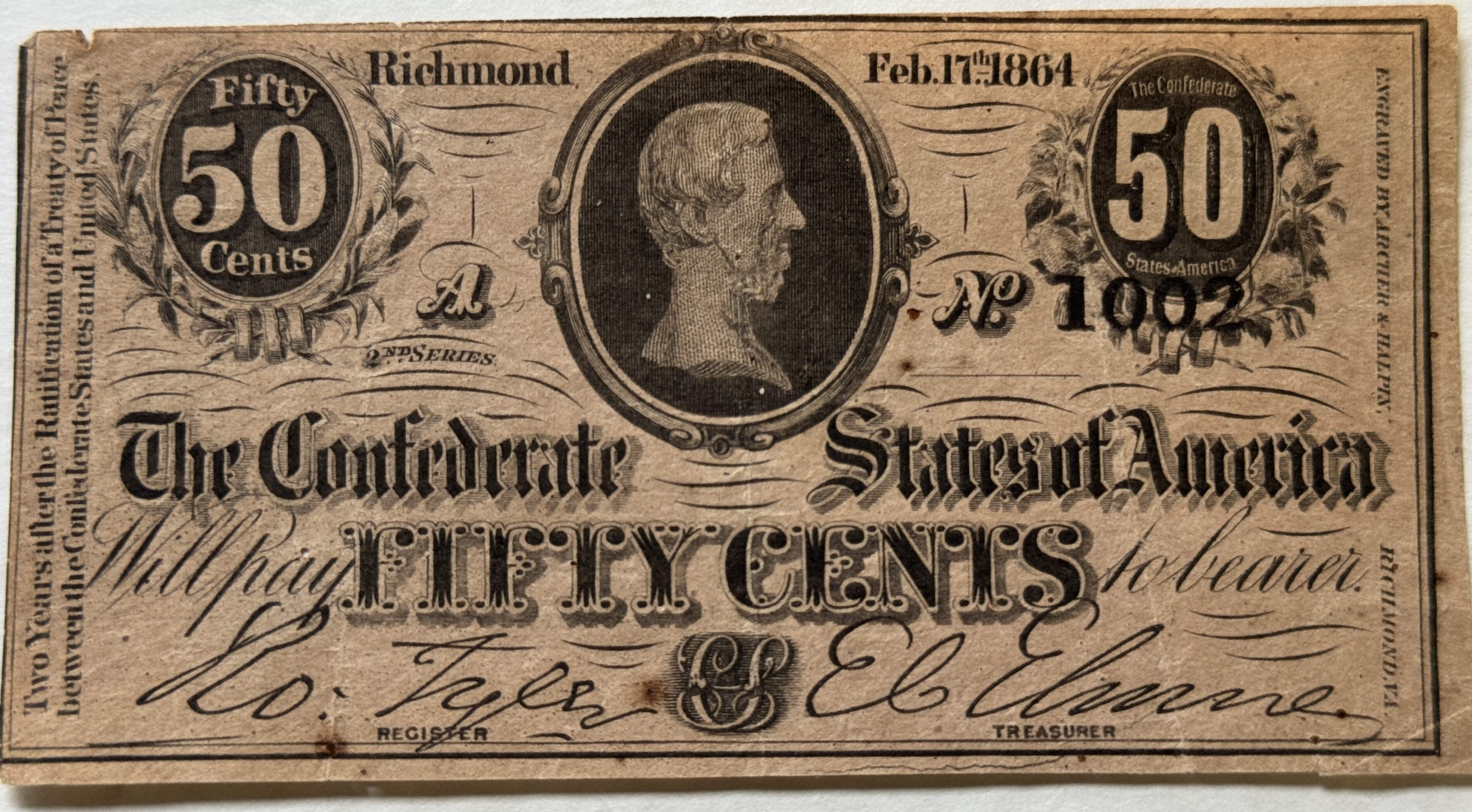 Confederate Notes 1864 CONFEDERATE STATES 50 CENTS NOTE, 2/17/64, TY-72 – CHOICE VERY FINE+ Confederate Notes 1864 CONFEDERATE STATES 50 CENTS NOTE, 2/17/64, TY-72 – CHOICE VERY FINE+