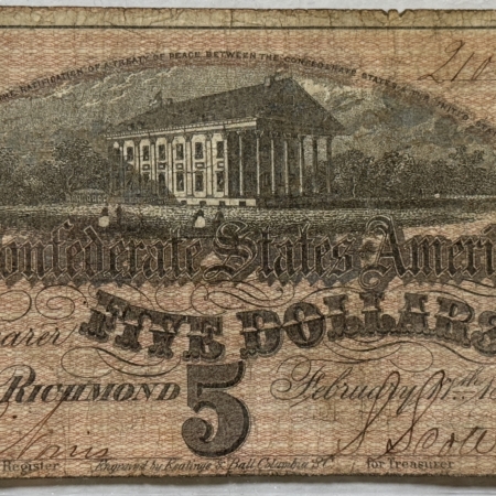 New Store Items 1864 CONFEDERATE STATES $5 5 DOLLARS, 2/17/64, TY-69 – ORIGINAL FINE! New Store Items 1864 CONFEDERATE STATES $5 5 DOLLARS, 2/17/64, TY-69 – ORIGINAL FINE!