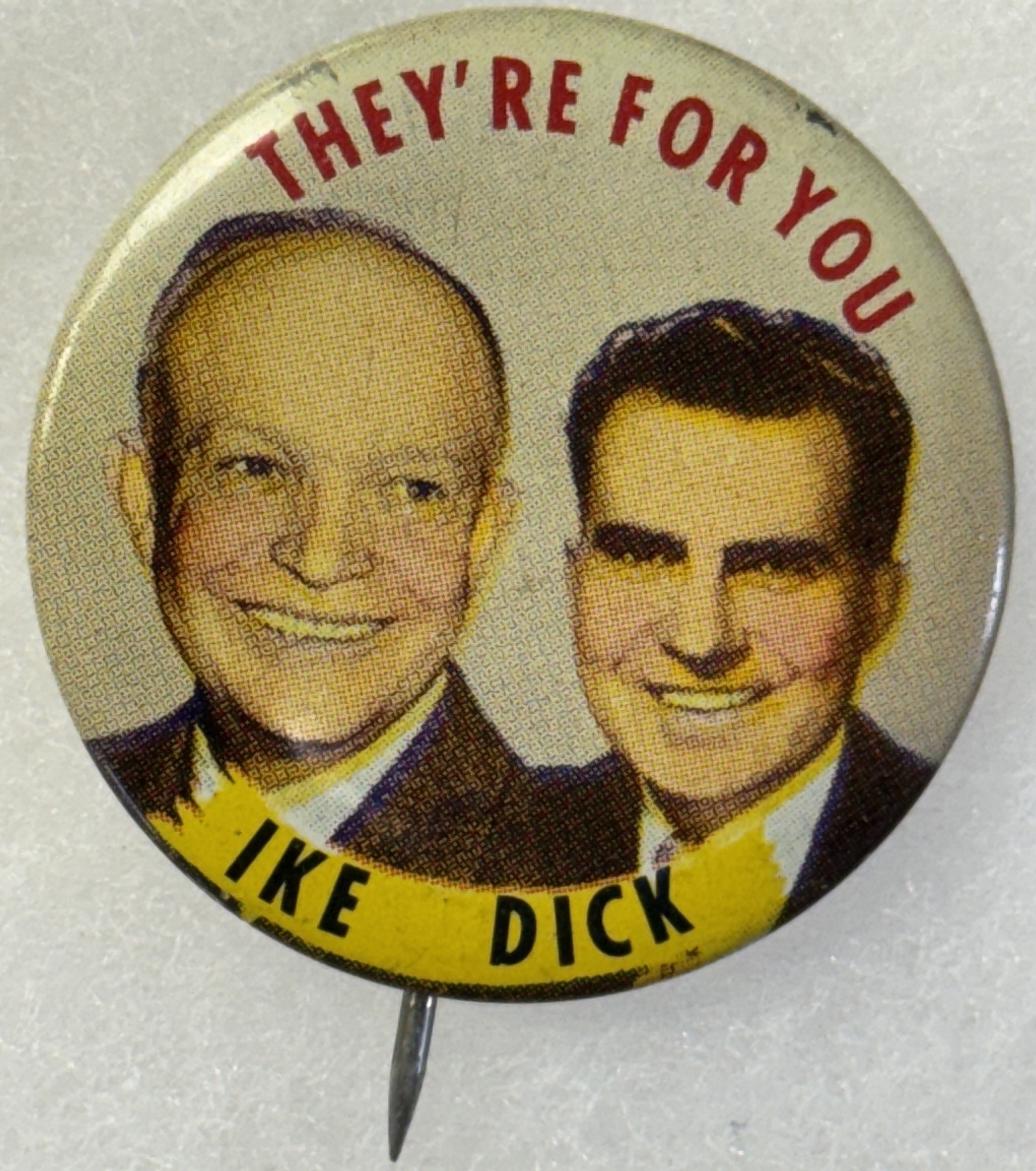 New Store Items 1956 1 1/2″ THEY’RE FOR YOU IKE DICK COLOR LITHO BUTTON, EISENHOWER & NIXON MINT New Store Items 1956 1 1/2″ THEY’RE FOR YOU IKE DICK COLOR LITHO BUTTON, EISENHOWER & NIXON MINT
