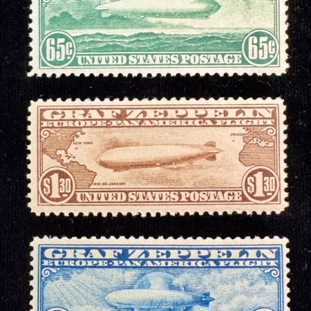 Air Post Stamps SCOTT #s C-13, 14 & 15, GRAF ZEPPELIN AIRMAILS, 65c, $1.30, $2.60; MOG NH & VF!
