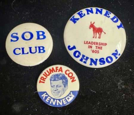 New Store Items LOT OF 3 JOHN F KENNEDY CAMPAIGN BUTTONS 1″-1 1/2″; 1 LITHO & 2 CELLOS-NEAR-MINT