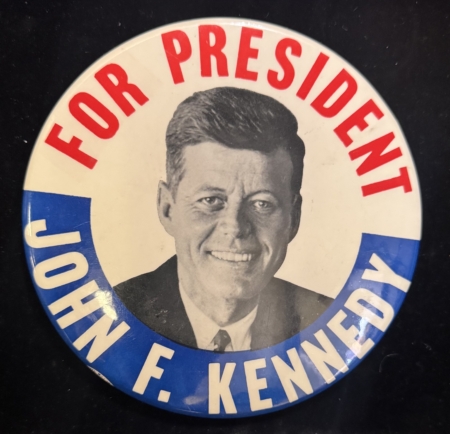 New Store Items 1960 JFK 6″ “FOR PRESIDENT JOHN F. KENNEDY” CELLULOID CAMPAIGN BUTTON-NEAR MINT!