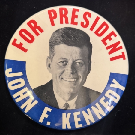 New Store Items 1960 JFK 6″ “FOR PRESIDENT JOHN F. KENNEDY” CELLULOID CAMPAIGN BUTTON-NEAR MINT!