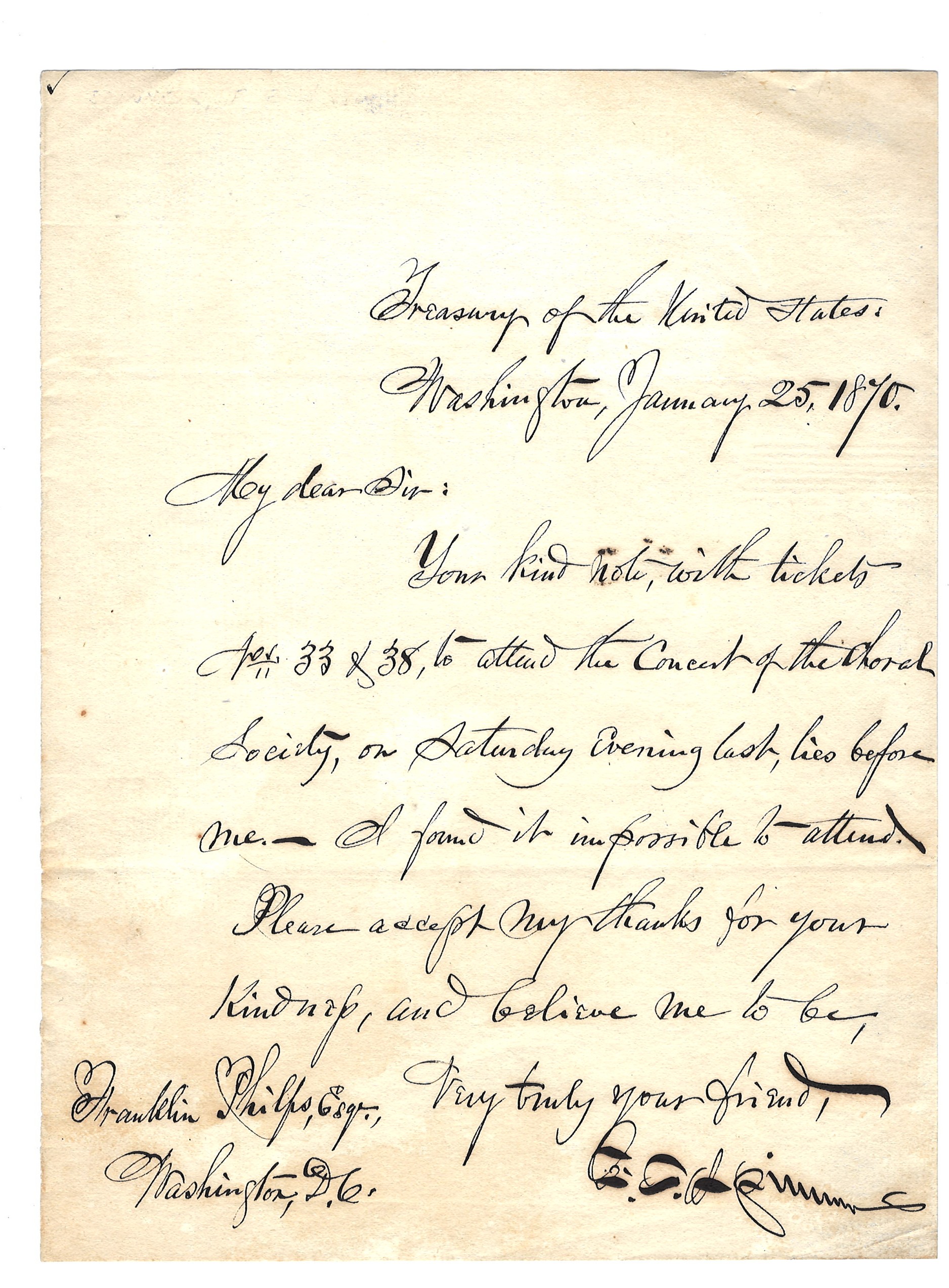 Documents & Autographs Francis Elias Spinner, Secretary of the Treasury Handwritten & Signed Letter Documents & Autographs Francis Elias Spinner, Secretary of the Treasury Handwritten & Signed Letter