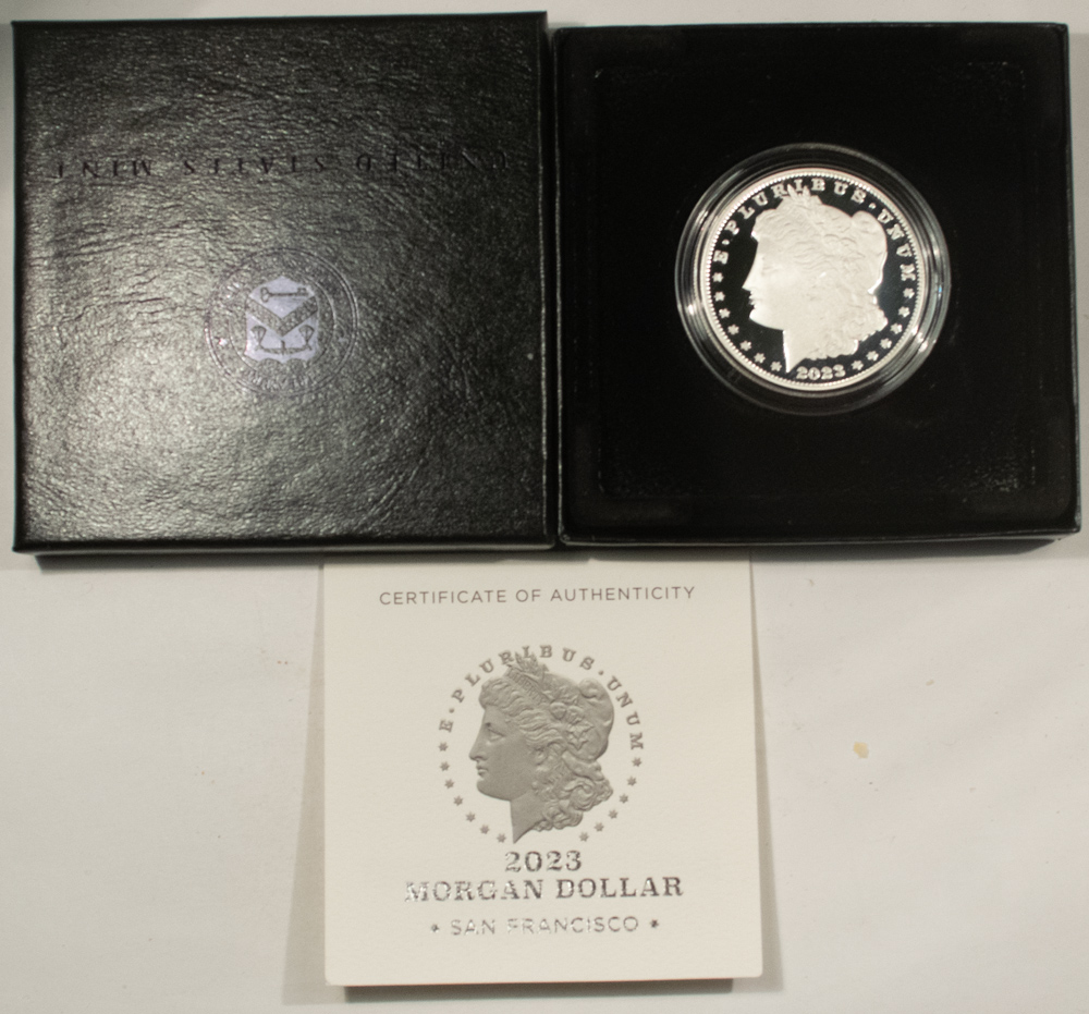 Dollars 2023-S PRIVY $1 PROOF MORGAN DOLLAR SILVER COMMEMORATIVE – GEM PROOF, MINT PKG Dollars 2023-S PRIVY $1 PROOF MORGAN DOLLAR SILVER COMMEMORATIVE – GEM PROOF, MINT PKG