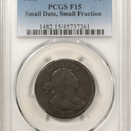 Draped Bust Large Cents 1803 DRAPED BUST LARGE CENT, SMALL DATE SMALL FRACTION – PCGS F-15