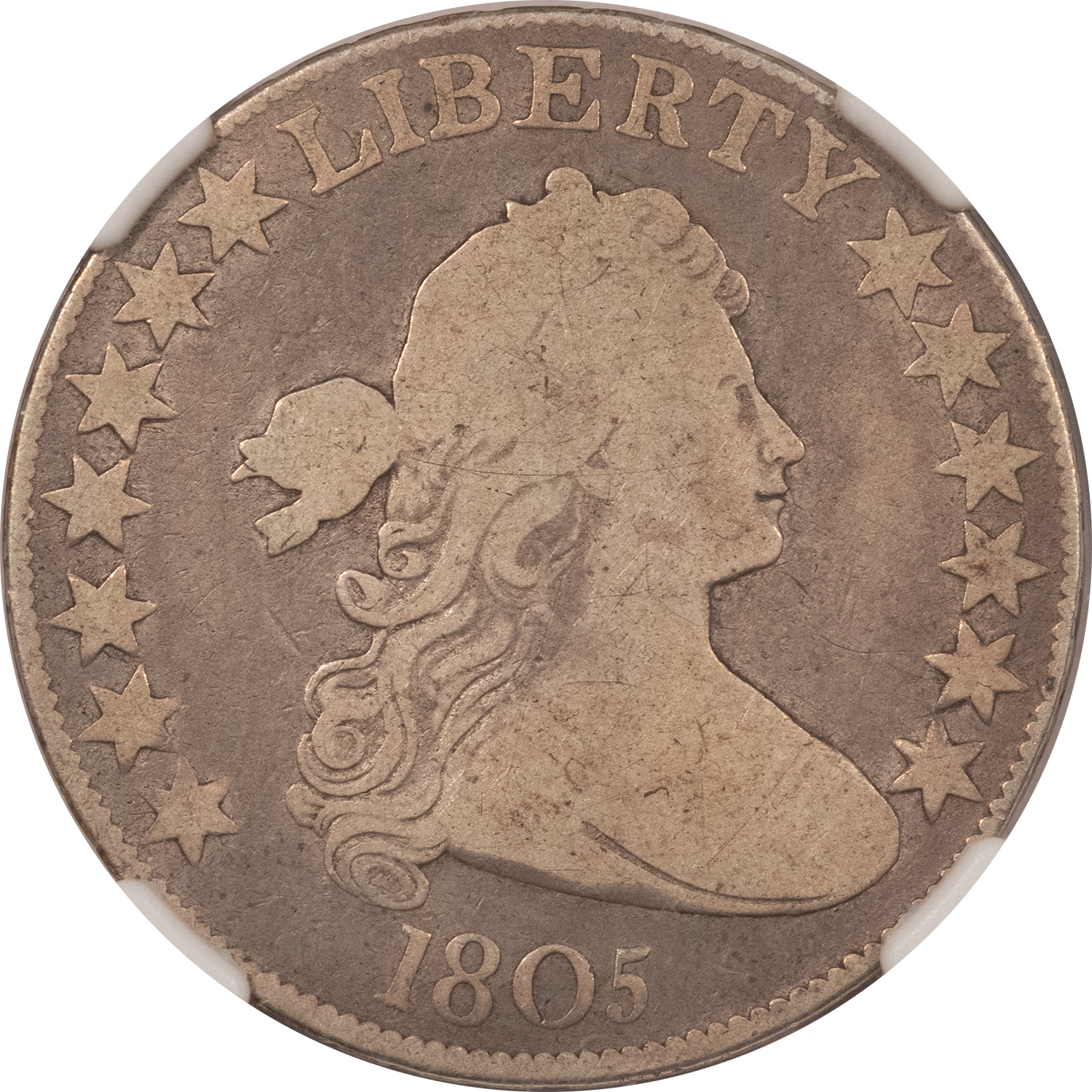 Early Halves 1805 DRAPED BUST HALF DOLLAR – NGC G-6, PLEASING! Early Halves 1805 DRAPED BUST HALF DOLLAR – NGC G-6, PLEASING!