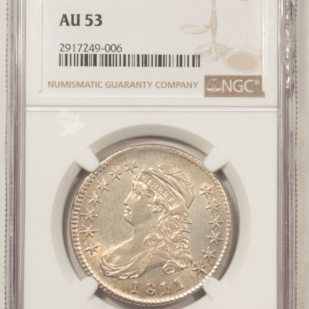 Early Halves 1811 CAPPED BUST HALF DOLLAR, SMALL 8 – NGC AU-53 FLASHY