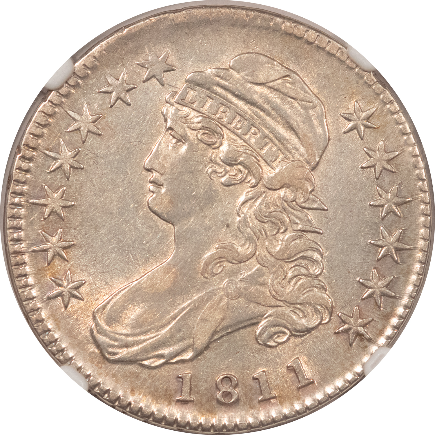 Early Halves 1811 CAPPED BUST HALF DOLLAR, SMALL 8 – NGC AU-53 FLASHY Early Halves 1811 CAPPED BUST HALF DOLLAR, SMALL 8 – NGC AU-53 FLASHY