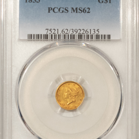$1 1853 TYPE 1 $1 GOLD DOLLAR – PCGS MS-62 SUPER ORIGINAL