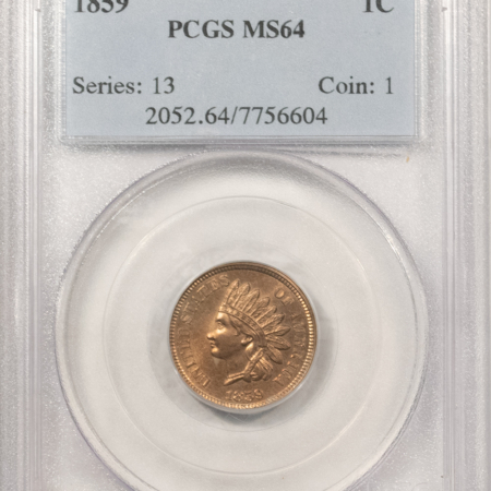 Indian 1859 INDIAN CENT – PCGS MS-64 LUSTROUS & ATTRACTIVE!