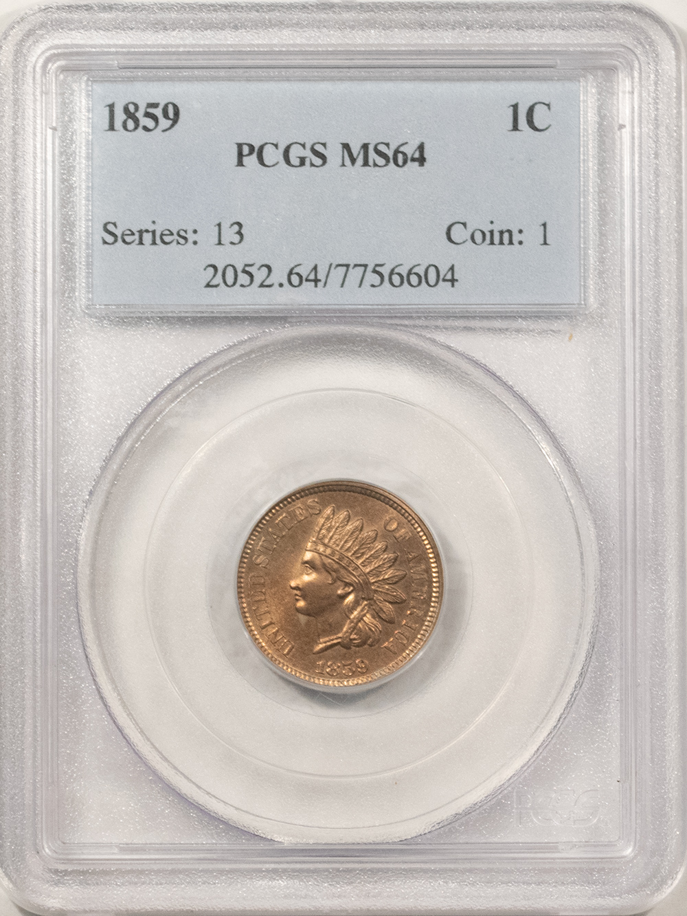 Indian 1859 INDIAN CENT – PCGS MS-64 LUSTROUS & ATTRACTIVE! Indian 1859 INDIAN CENT – PCGS MS-64 LUSTROUS & ATTRACTIVE!