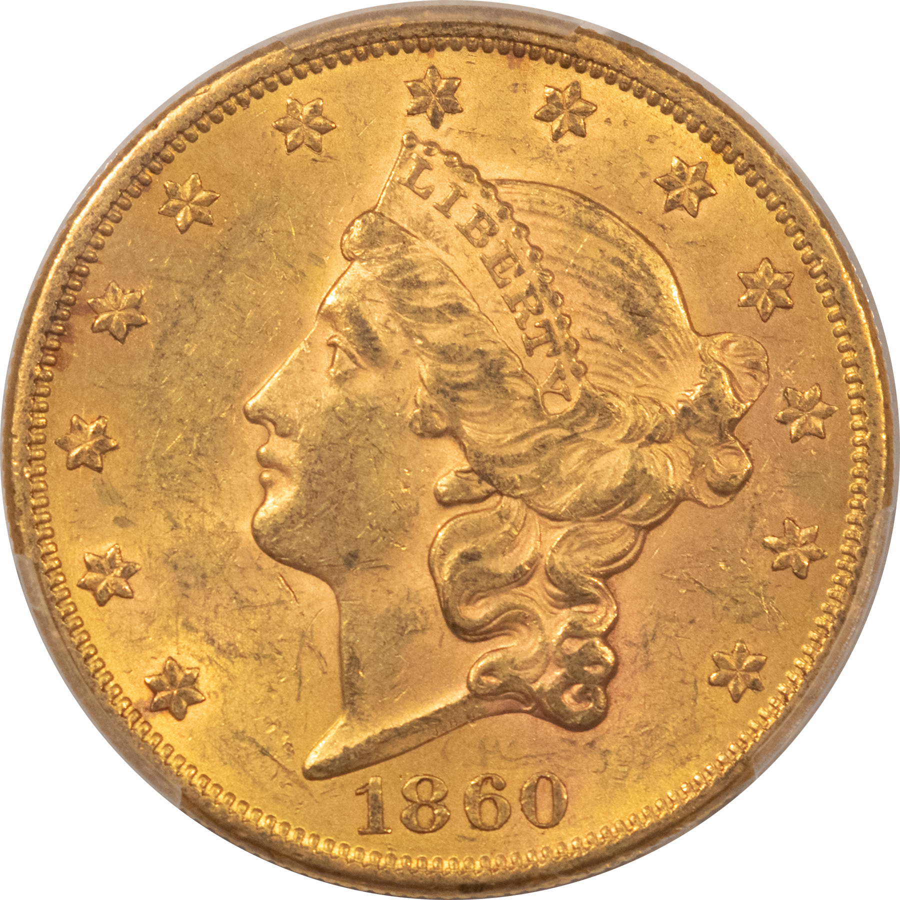 $20 1860 TYPE 1 $20 LIBERTY GOLD DOUBLE EAGLE – PCGS MS-61, CAC APPROVED! $20 1860 TYPE 1 $20 LIBERTY GOLD DOUBLE EAGLE – PCGS MS-61, CAC APPROVED!