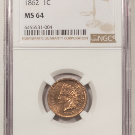 Indian 1862 INDIAN CENT – NGC MS-64 LUSTROUS & NICE!