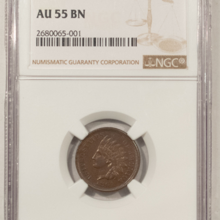 Indian 1864 L BRONZE INDIAN CENT – NGC AU-55 BN, LOOKS 58+! PREMIUM QUALITY!