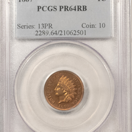 Indian 1867 PROOF INDIAN CENT – PCGS PR-64 RB, ATTRACTIVE!
