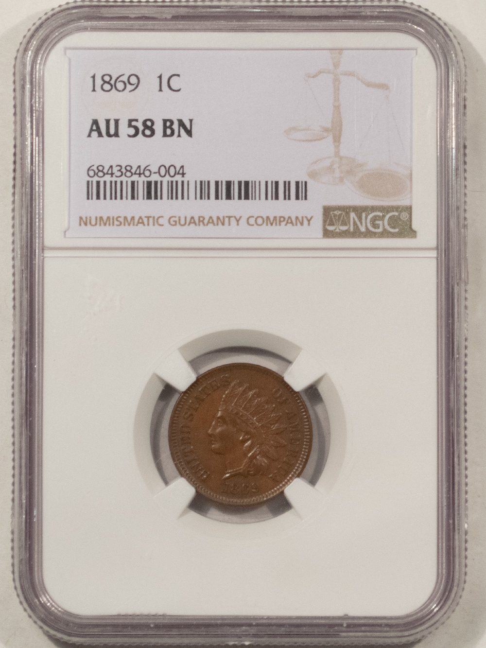 Indian 1869 INDIAN CENT – NGC AU-58 BN LOOKS UNCIRCULATED, NICE AND SMOOTH BROWN Indian 1869 INDIAN CENT – NGC AU-58 BN LOOKS UNCIRCULATED, NICE AND SMOOTH BROWN